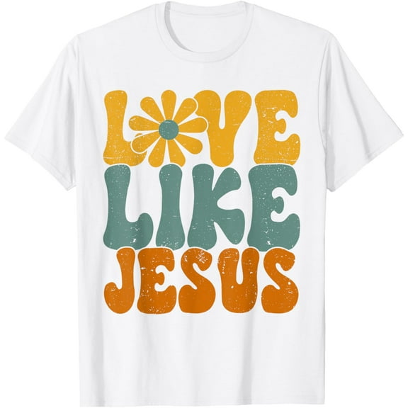 Christian Retro Love Like Jesus Religious Faith God 70s T-ShirtMen and women, White T-shirt, size: Extra large