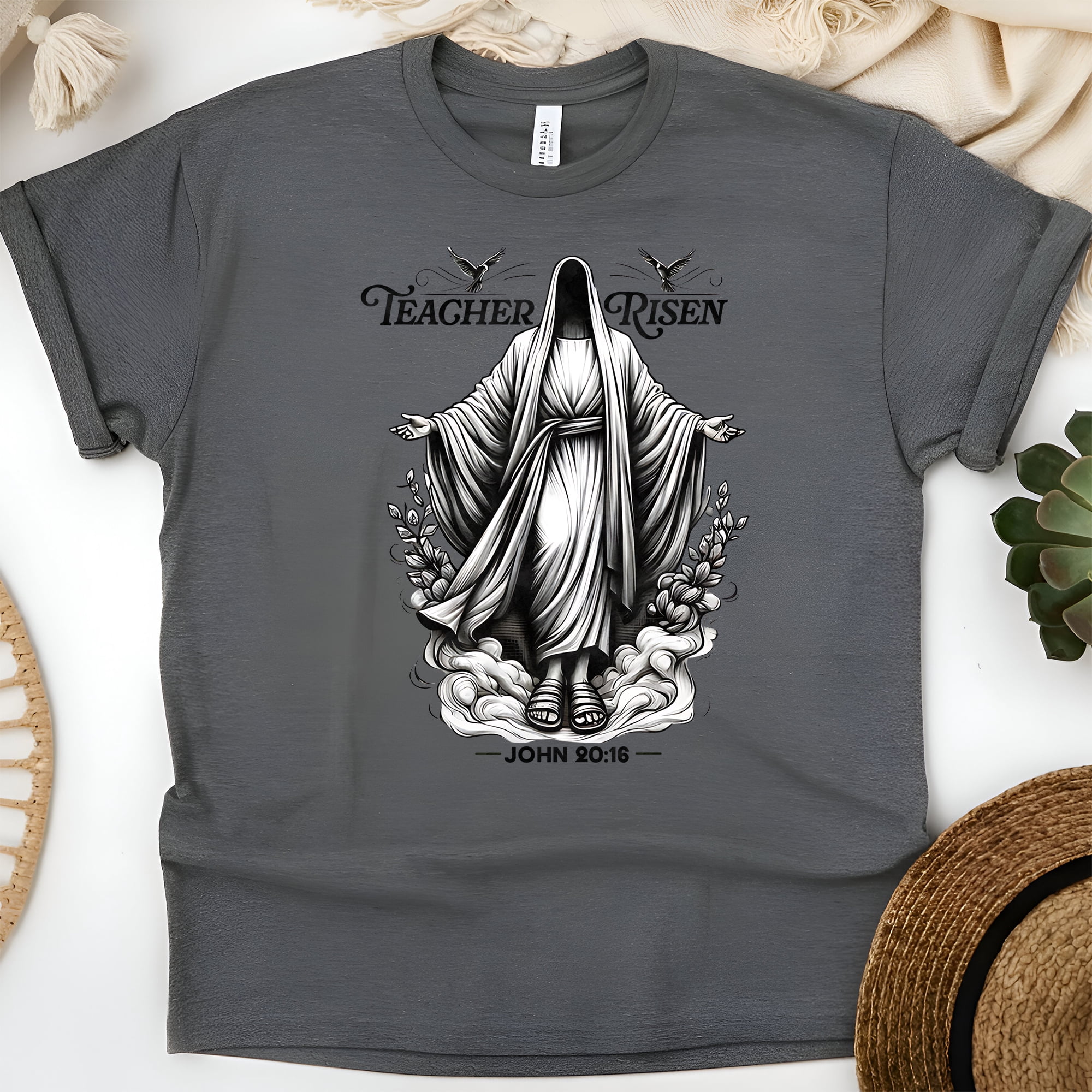 Christian Risen Jesus Graphic T-Shirt Teacher Risen John 20:16, Dark ...