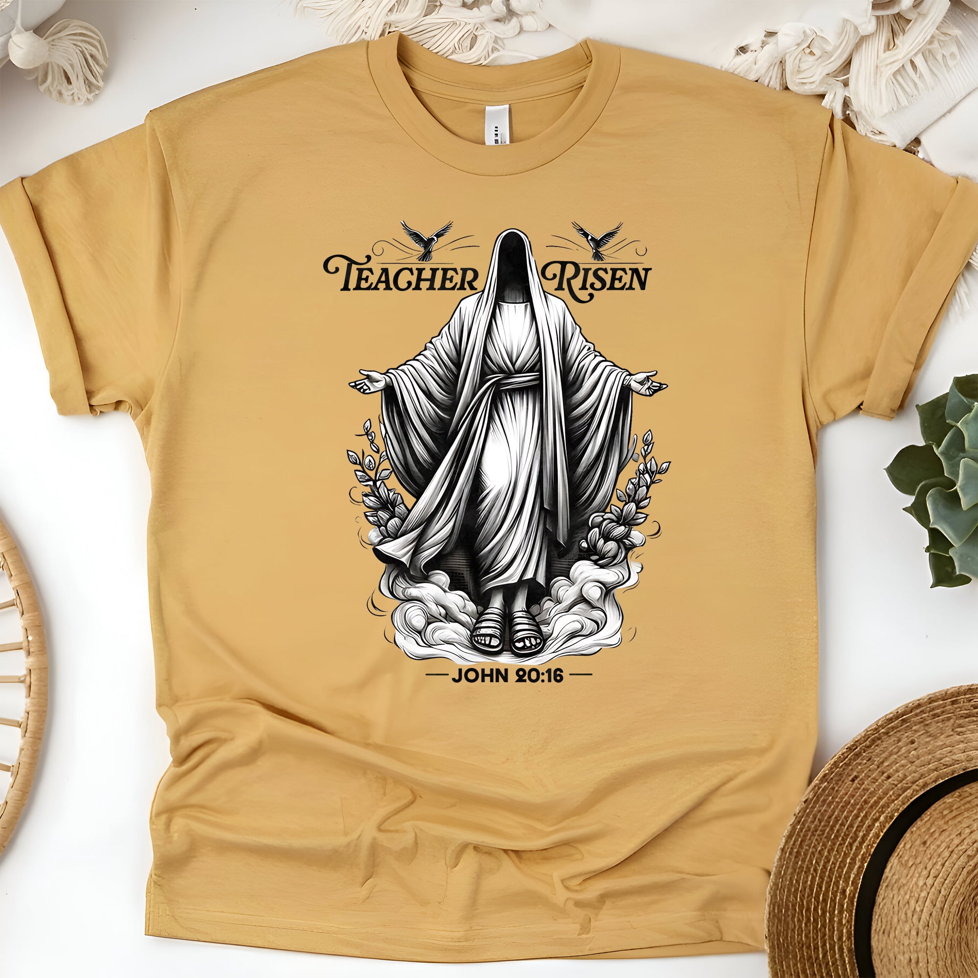 Christian Risen Jesus Graphic T-Shirt Teacher Risen John 20:16, Gold ...