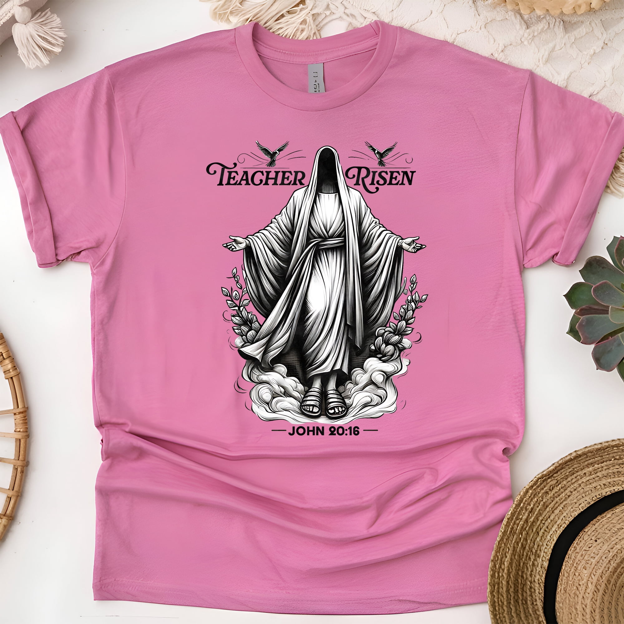 Christian Risen Jesus Graphic T-Shirt Teacher Risen John 20:16 ...