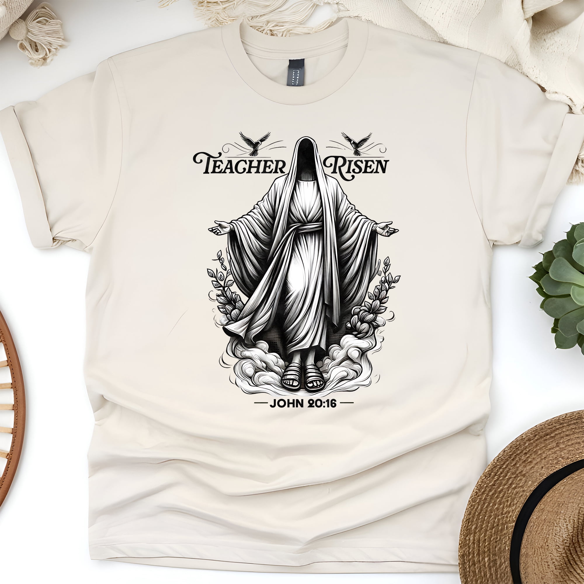 Christian Risen Jesus Graphic T-Shirt Teacher Risen John 20:16, Natural ...