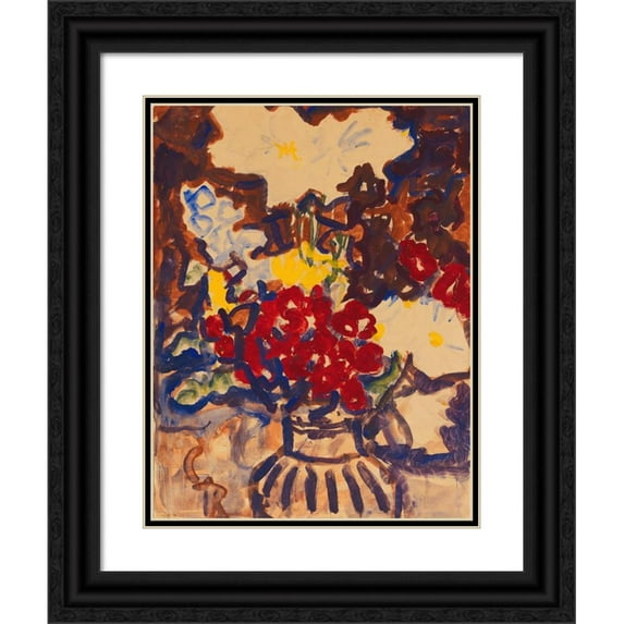 Christian Rohlfs 12x14 Black Ornate Wood Framed Double Matted Museum Art Print Titled: Colorful Summer Flower Bouquet (1915)