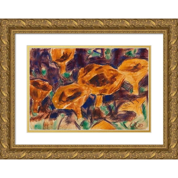 Christian Rohlfs 14x11 Gold Ornate Wood Frame and Double Matted Museum Art Print Titled - Mushrooms (1920)