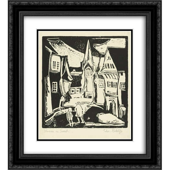 Christian Rohlfs 2x Matted 20x22 Black Ornate Framed Art Print 'Street in Soest'