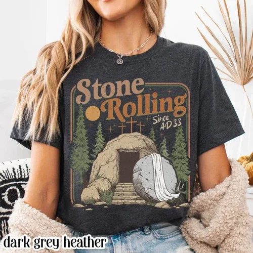 Christian Rolling T-Shirt Jesus Stones Faith Graphic Tee Jesus Christ