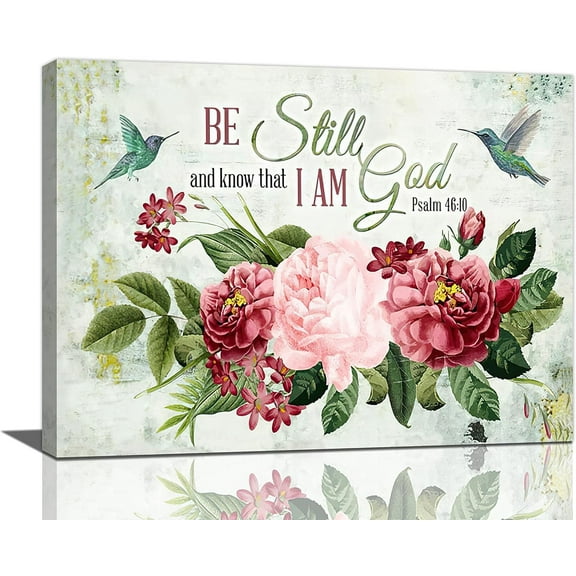 Christian Rose Decor Wall Art Farmhouse Hummingbird Pictures Wall Decor Bible Verse Canvas Painting Print Artwork Modern Home Decor Framed for Living room Bedroom Bathroom 12inX16in