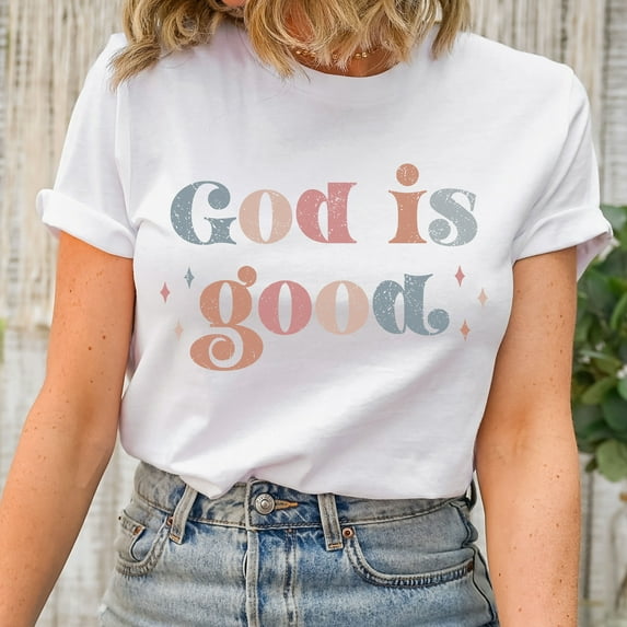 Christian Sayings Shirt, God is Good Shirt, Bible Verse Shirt, Christian Church Gift, God Lover T-shirt, Retro Vibes Christian Tee (Colors:Natural; Sizes:M;)