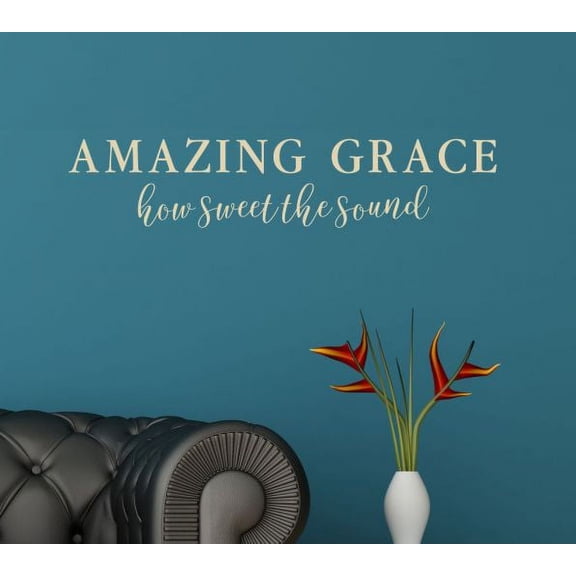 Christian Sayings Wall Art Amazing Grace Sweet The Sound Decals Decor 23x5-Inch Beige