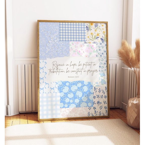 Christian Scripture Art Print, Blue Coquette Collage, Unframed Paper Poster 11x14in
