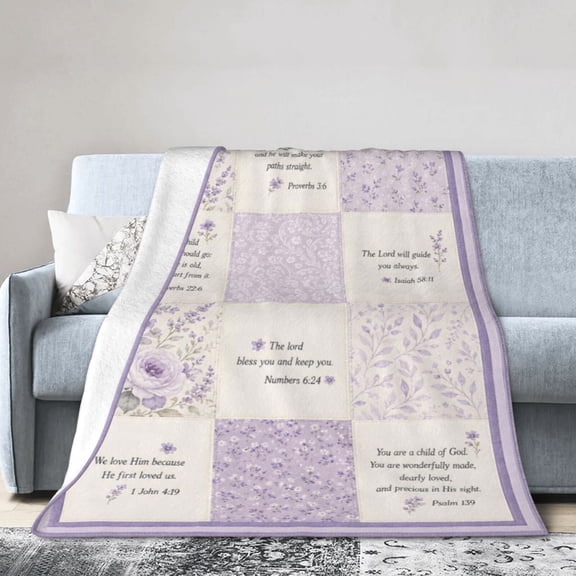 Christian Scripture Blanket Gift Throw Blanket Purple Floral Faith Quilt Inspirational Gift for Women 50x40