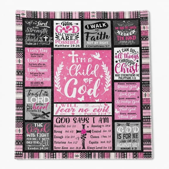 Christian Scripture Fleece Blanket, Pink Cross Faith Throw, Soft 280 GSM Cozy Home Blanket