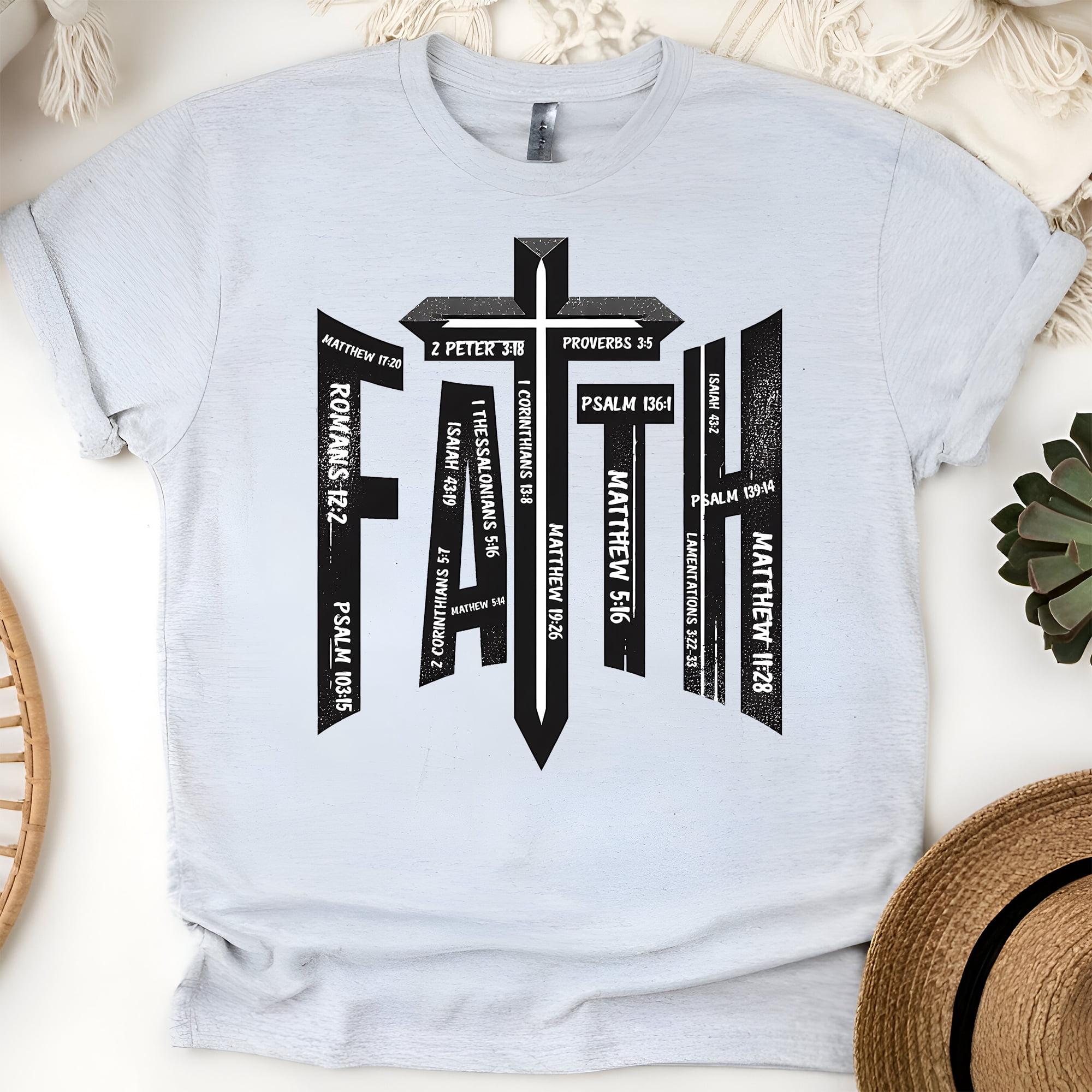Shirts With Scriptures Christian Scripture Graphic T-Shirt FAITH Bible Verse Design, Ash, Size ...