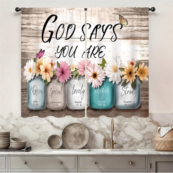 Christian Scripture Kitchen Curtains 27.5W X 39L Inch 2 Panel Rod Pocket Bible Verses God Says You