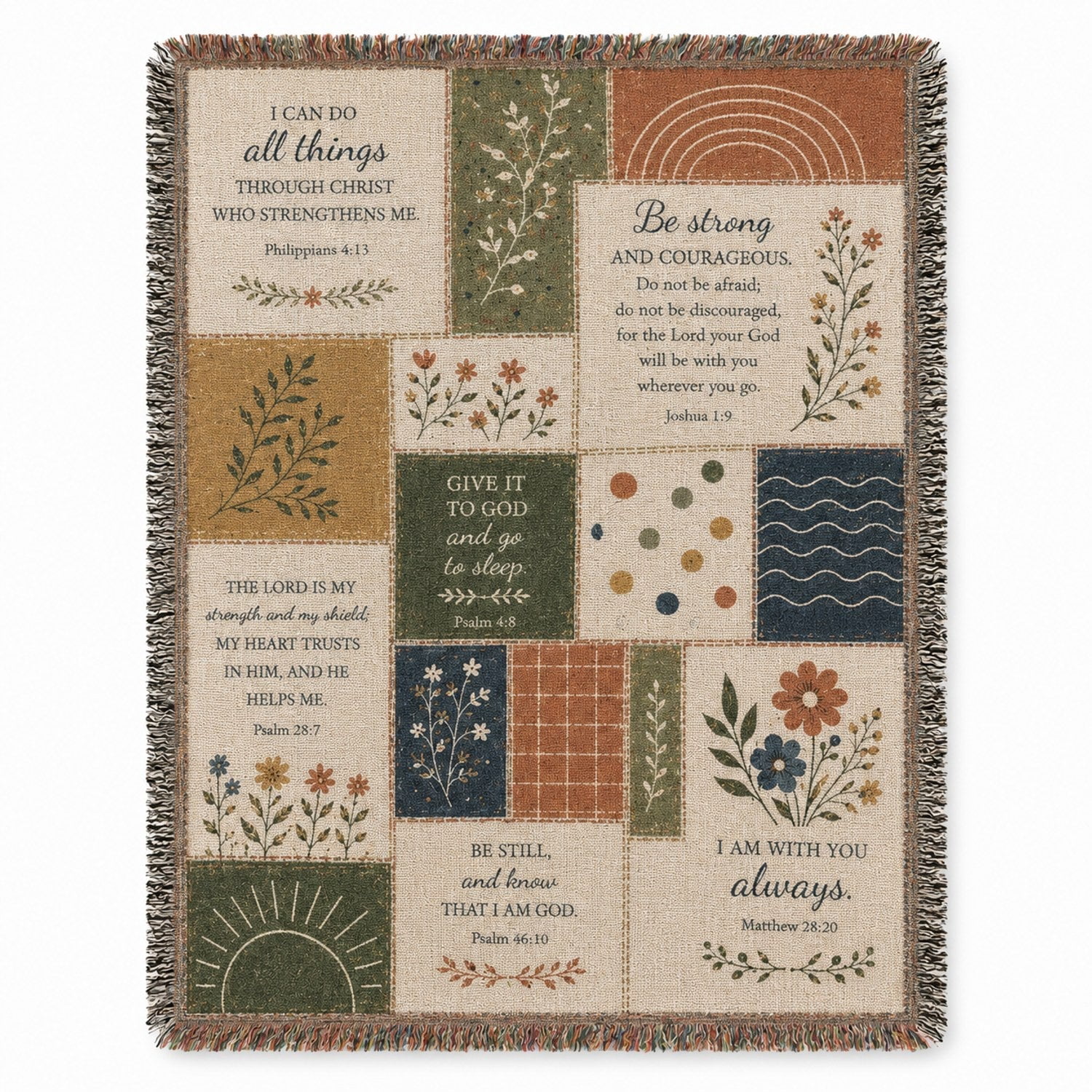 Christian Scripture Patchwork in Earth Tones Woven Blanket, 100% Cotton ...