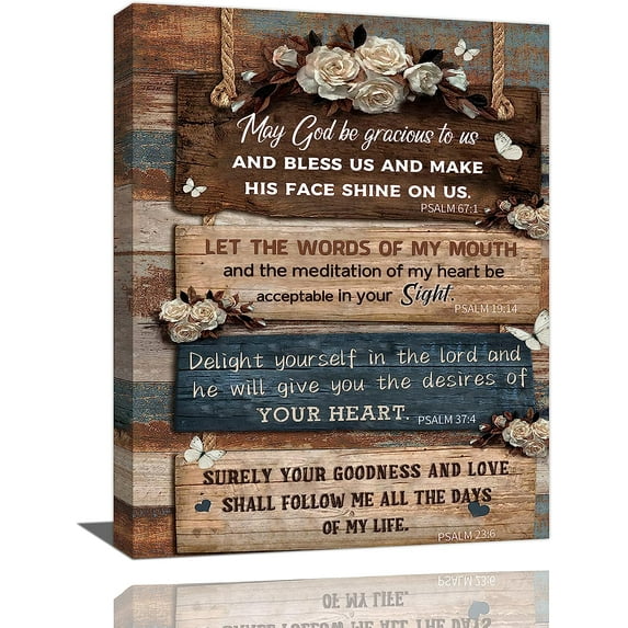 Christian Scripture Wall Art Farmhouse Bible Verse Wall Decor Country Christ Decoration Rustic Flower Pictures Canvas Painting Framed Modern Artwork for Living Room Bathroom Bedroom Church 12"x16"