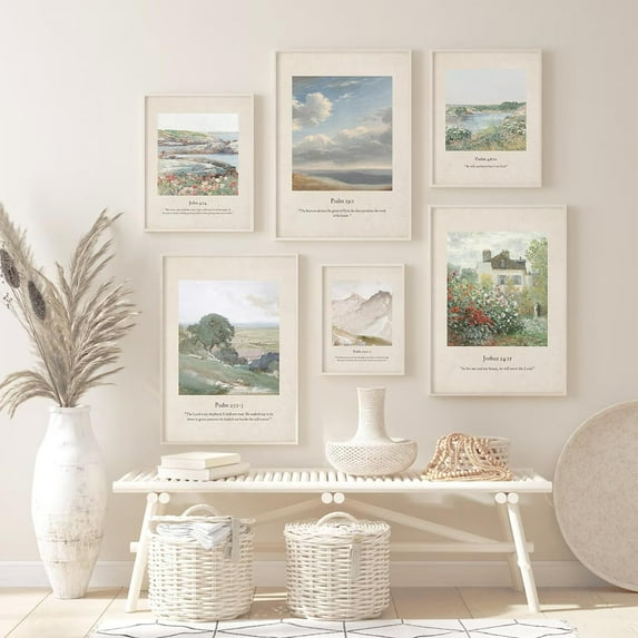 Christian Scripture Wall Art Set of 6 Bible Verse Canvas Wall Decor Psalm 23 Wall Art Religious Pictures Vintage Prints Christian Artwork Bible Verse Poster for Living Room Bedroom 12x16 Inch Unframed