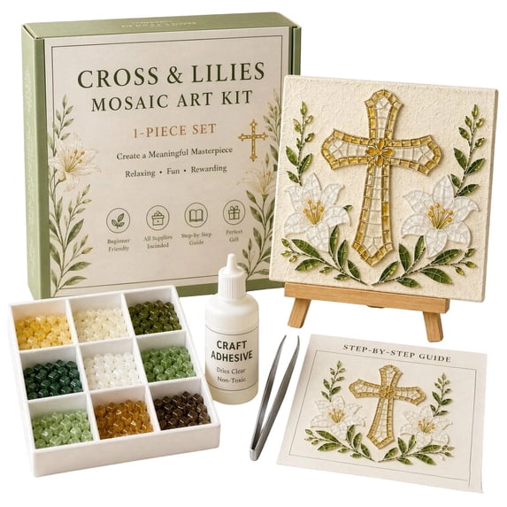 Christian Sea Glass Art Kit, DIY Religious Mosaic Craft Kit, Faith Inspired Cross Artwork Set, Creative Christian Gifts for Women, Decor & Meaningful Keepsake