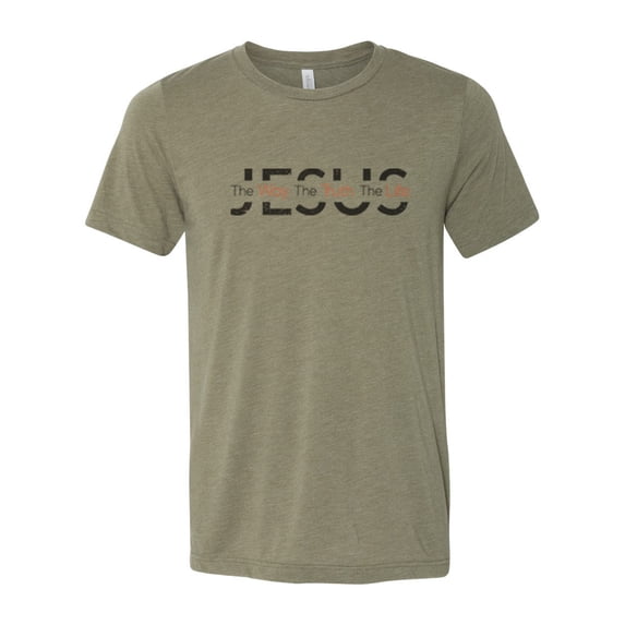 "Christian Shirt, Jesus The Way, The Truth, The Life, Jesus Shirt, Unisex Fit, Sublimation, Christian Apparel, Jesus, Godly, Christ Shirt, Heather Olive, 2XL"