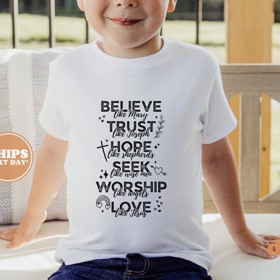 Christian Shirts For Kids - Jesus Shirt - Believe Trust Hope Seek.. TODDLER SHORT SLEEVE TEE BELLA CANVAS 3001T