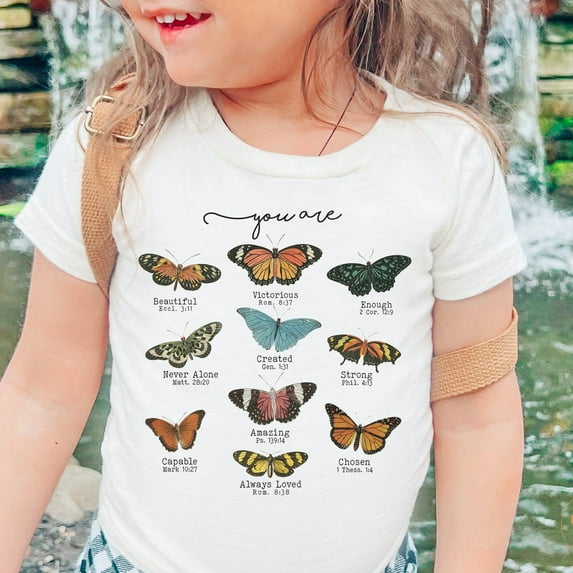 Christian Shirts For Kids - Jesus Shirt - Bible Verse Butterfly TODDLER SHORT SLEEVE TEE BELLA CANVAS 3001T