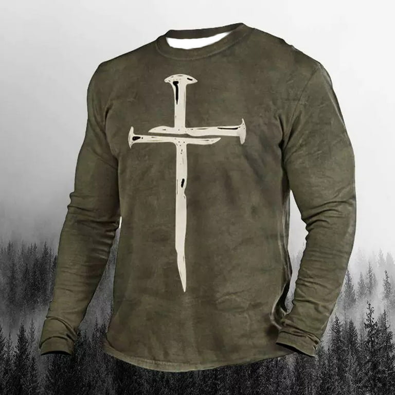 Christian Shirts for Men Jesus Cross Print Faith Long Sleeve