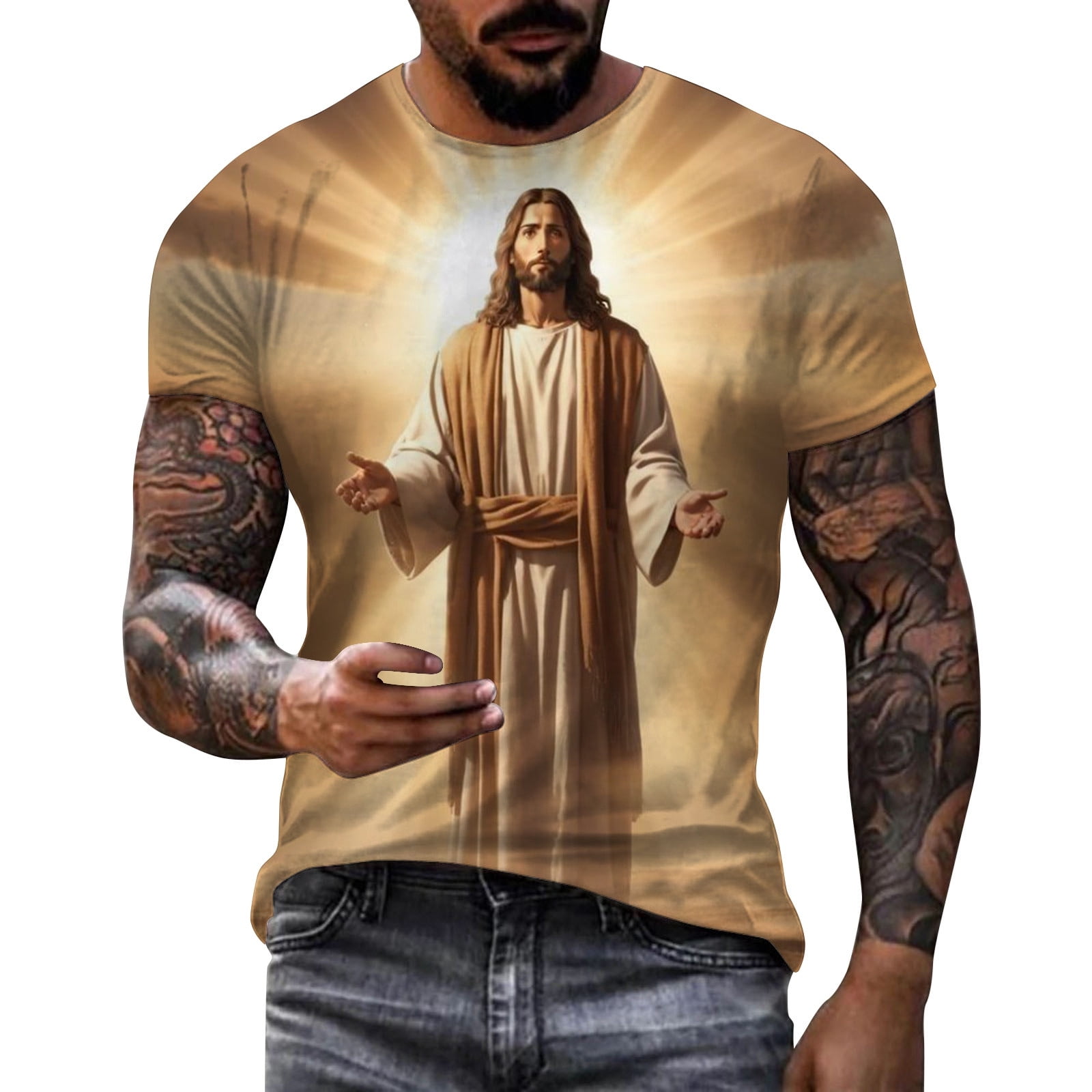Christian Shirts for Men Letter Print Short Sleeve Round Neck Floral ...