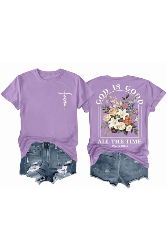 Christian Shirts for Women – Faith T-Shirt, God is Good All the Time, Religious Shirt, Floral Graphic Tee for Church