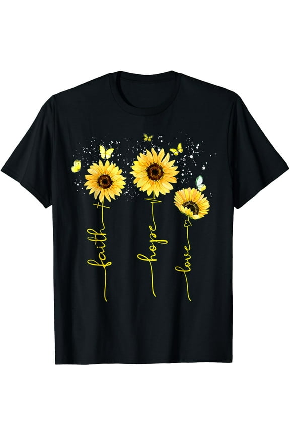 Christian Shirts for Women Sunflower TShirt Faith Hope Love Funny Creative Graphic T-Shirt