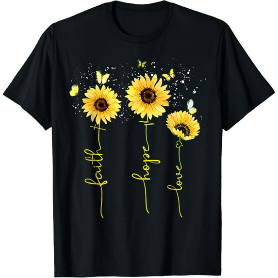 Christian Shirts for Women Sunflower TShirt Faith Hope Love Funny Creative Graphic T-Shirt
