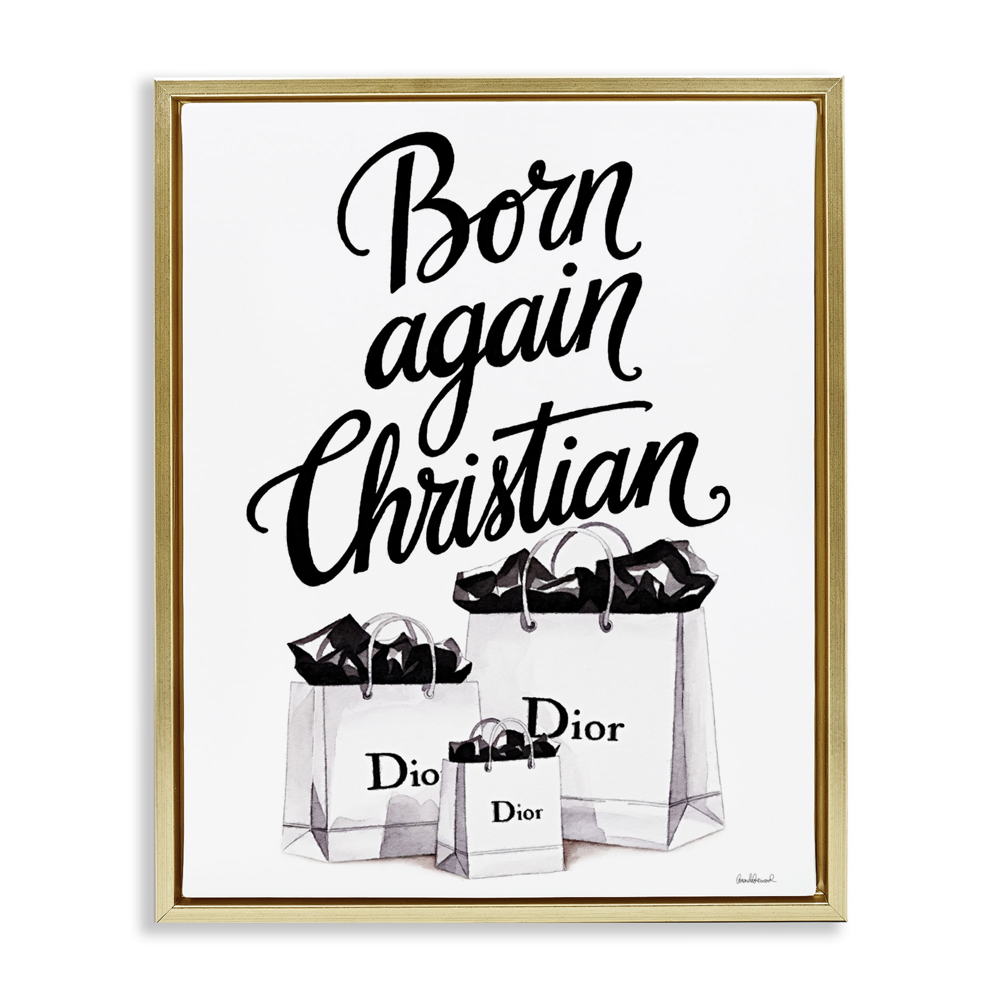 Christian & Shopping Bags Gold Framed Floater Canvas Wall Art, design by Amanda Greenwood