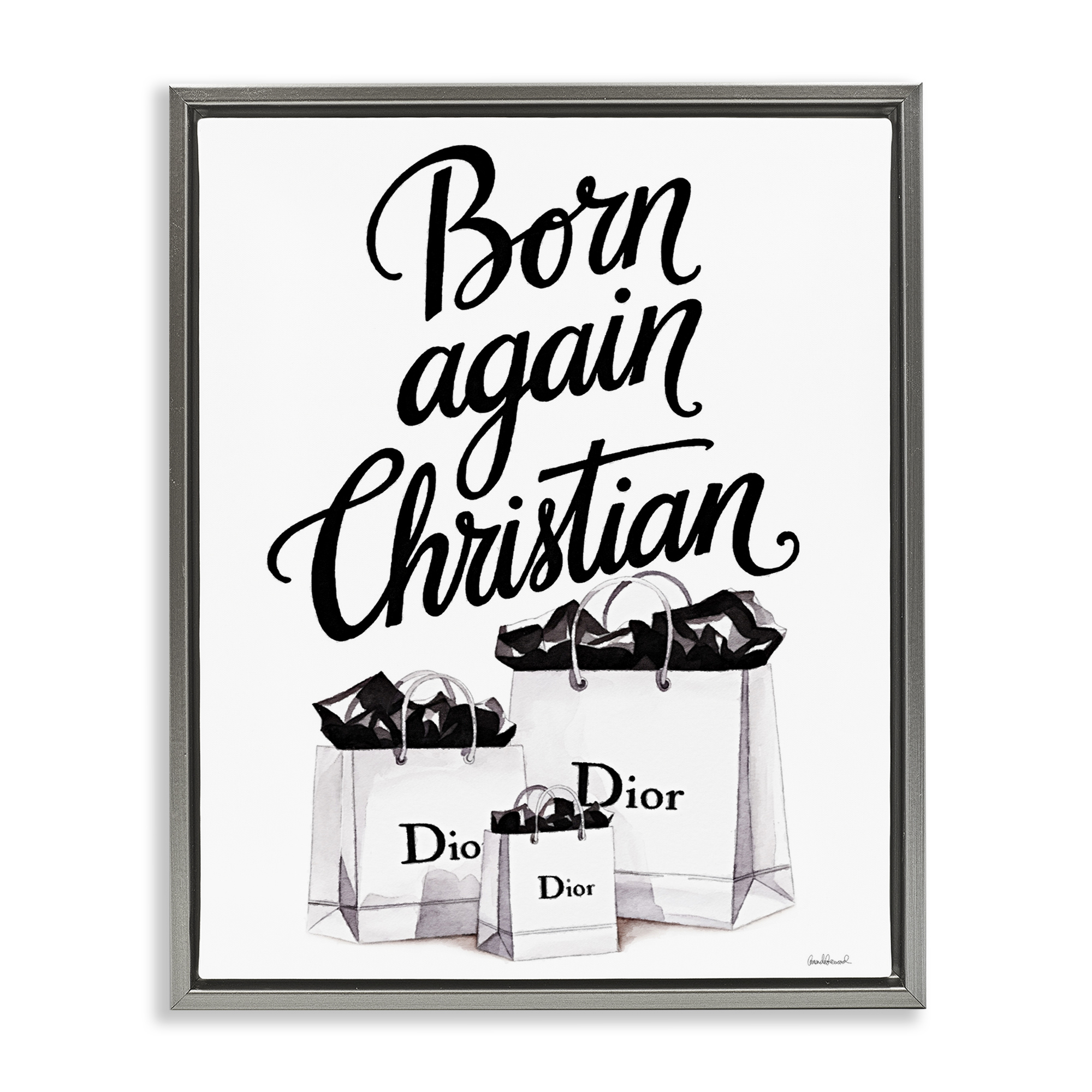 Christian & Shopping Bags Gray Framed Floater Canvas Wall Art, design by Amanda Greenwood
