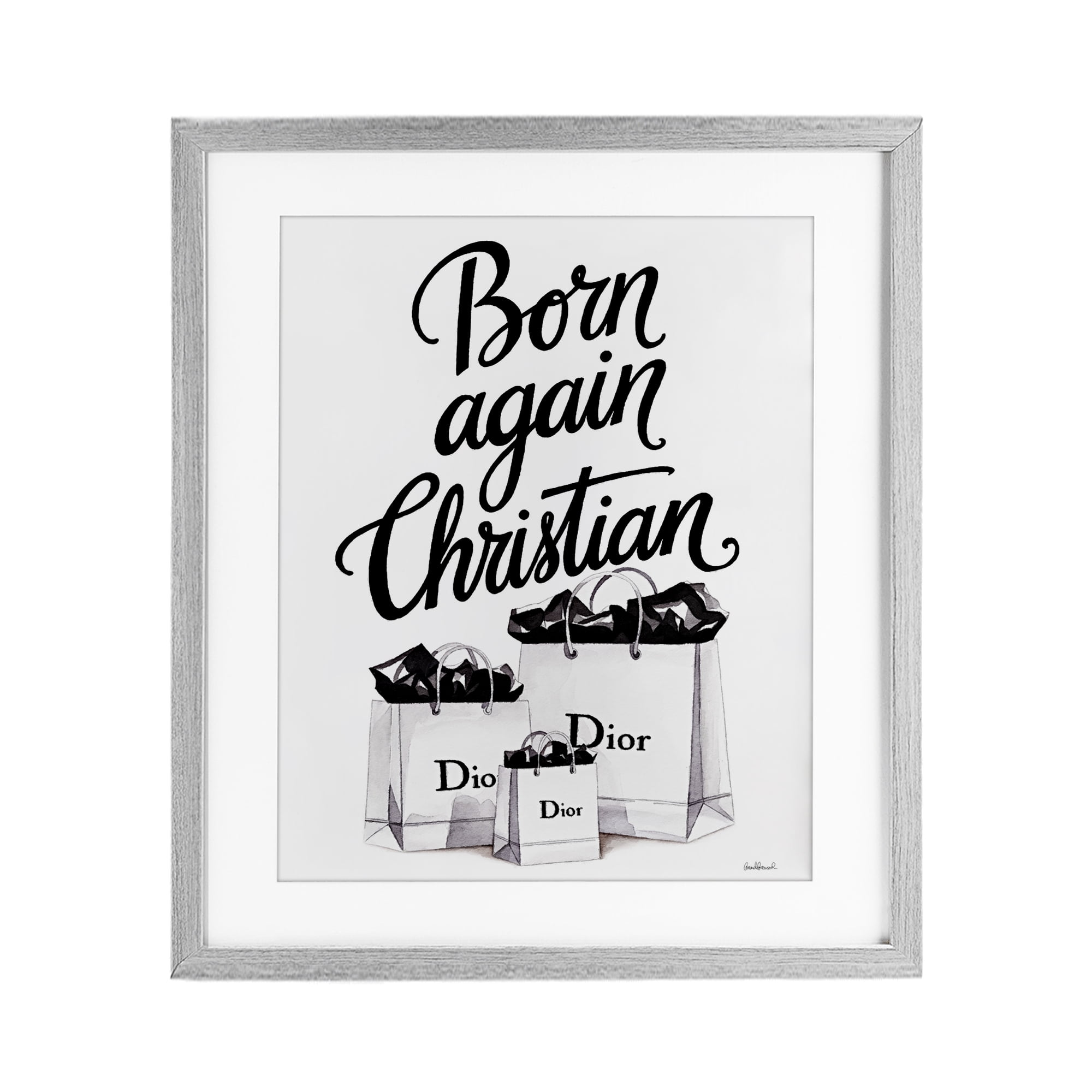 Christian & Shopping Bags Gray Framed Print Under Glass, design by Amanda Greenwood