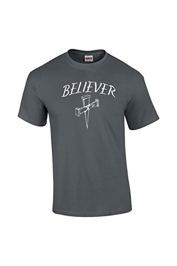 Christian Short Sleeve T-shirt Believer with Cross-Charcoal-Medium