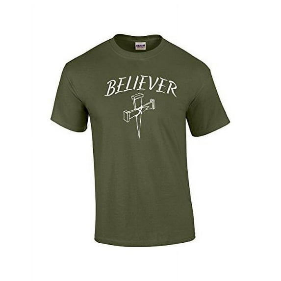Christian Short Sleeve T-shirt Believer with Cross-Military-Small