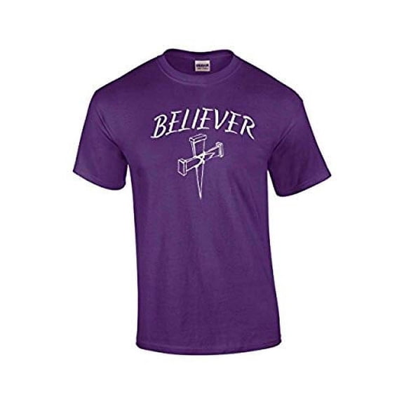 Christian Short Sleeve T-shirt Believer with Cross-Purple-XXL