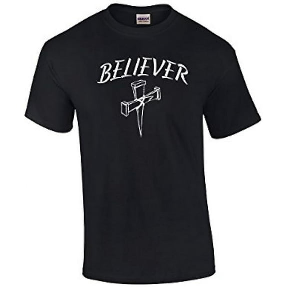 Christian Short Sleeve T-shirt Believer with Cross-Sportsgray-Medium