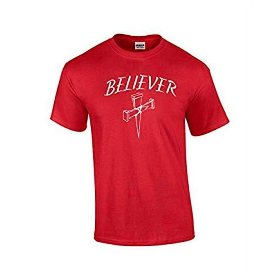 Christian Short Sleeve T-shirt Believer with Cross-red-4xl