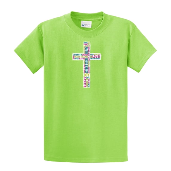 Christian Short Sleeve T-shirt Inspirational Cross-Lime-Small