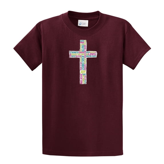 Christian Short Sleeve T-shirt Inspirational Cross-maroon-6xl