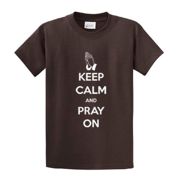 Christian Short Sleeve T-shirt Keep Calm and Pray On-brown-6xl