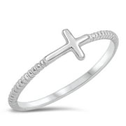 Christian Sideways Cross Ring .925 Sterling Silver Rope Band Jewelry Female Male Unisex Size 4