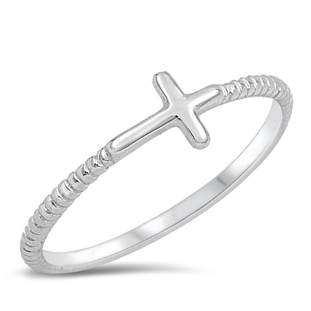 Christian Sideways Cross Ring .925 Sterling Silver Rope Band Jewelry Female Male Unisex Size 4
