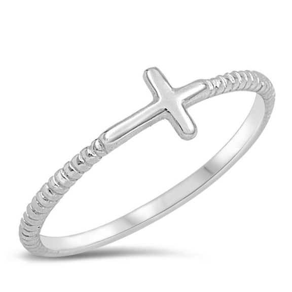 Christian Sideways Cross Ring .925 Sterling Silver Rope Band Jewelry Female Male Unisex Size 4
