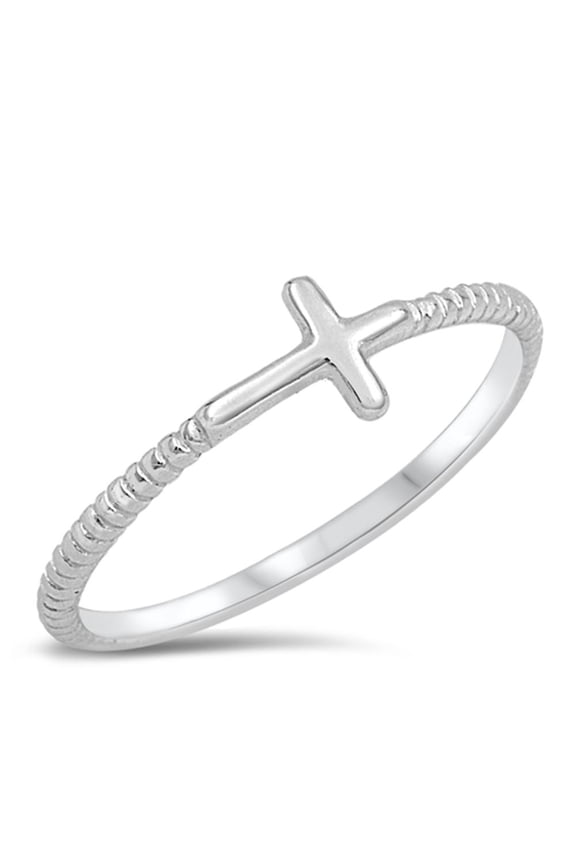 Christian Sideways Cross Ring .925 Sterling Silver Rope Band Jewelry Female Male Unisex Size 4
