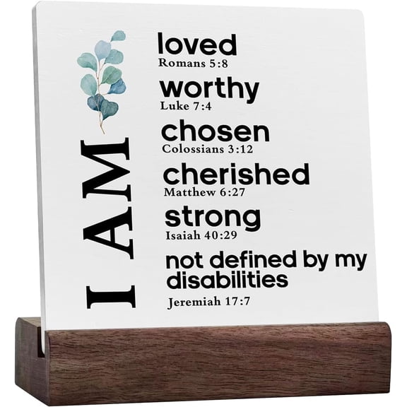 Christian Sign Inspirational Quote Bible Verse Ceramic Table Sign I Am Loved Scripture Desk Decorative Wooden Sign Home Office Decor for Desk Table Shelf