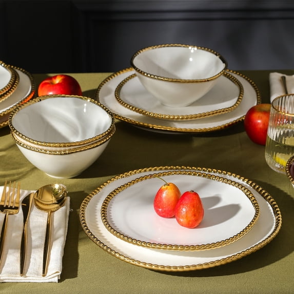 Christian Siriano Akoya 12-Piece Dinnerware Set Porcelain, White