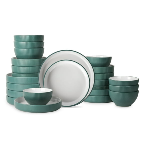 Christian Siriano Larosso 24-Piece Dinnerware Set Stoneware, Green/White