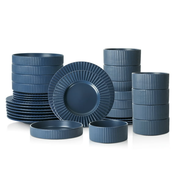 Christian Siriano Lusso 32-Piece Dinnerware Set Stoneware, Ash Blue