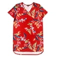 thumbnail image 1 of Christian Siriano NY Women's Short Sleeve V-Neck Printed Stretch Tunic Dress (Red Floral, S), 1 of 2
