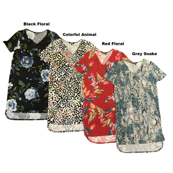 Christian Siriano NY Women's Short Sleeve V-Neck Printed Stretch Tunic Dress